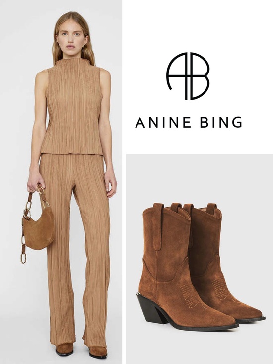 Anine Bing Shoes - Anine Bing Tania Brown Suede Western Cowboy Heeled Boots